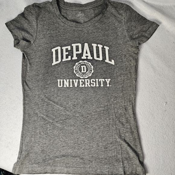 DEPAUL UNIVERSITY Grey Lightweight V Neck Tshirt Sz L Super Soft White Letters - Picture 1 of 6